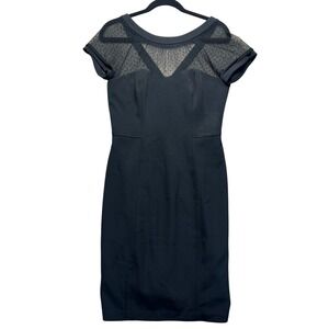 White House Black Market Black Sheer Dot Mesh‎ Yoke Sheath Dress Size 6 Cocktail